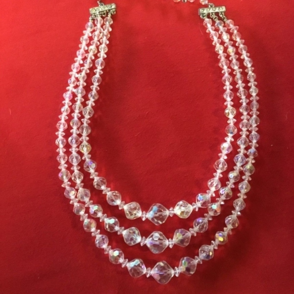 Vintage Lucite Bead Tri-Strand Necklace